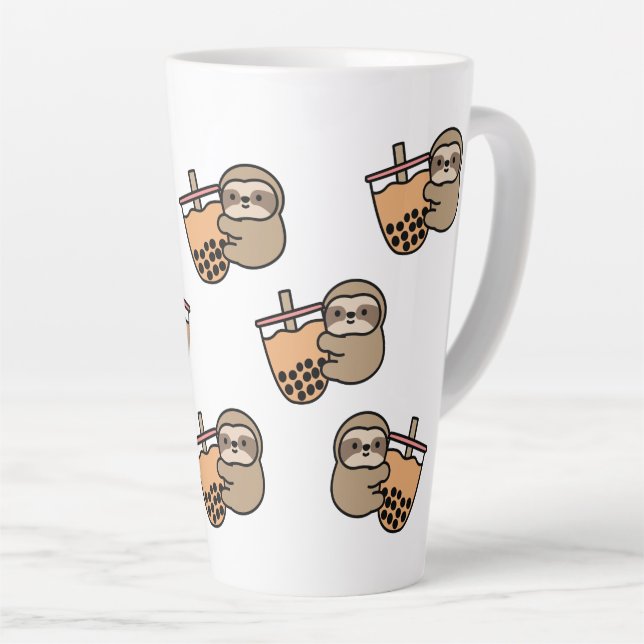 Cute Bubble Tea & Sloth Latte Mug (Right Angle)