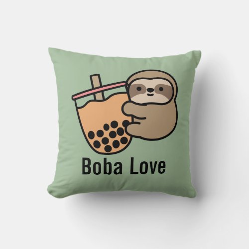 Cute Bubble Tea  Sloth Throw Pillow
