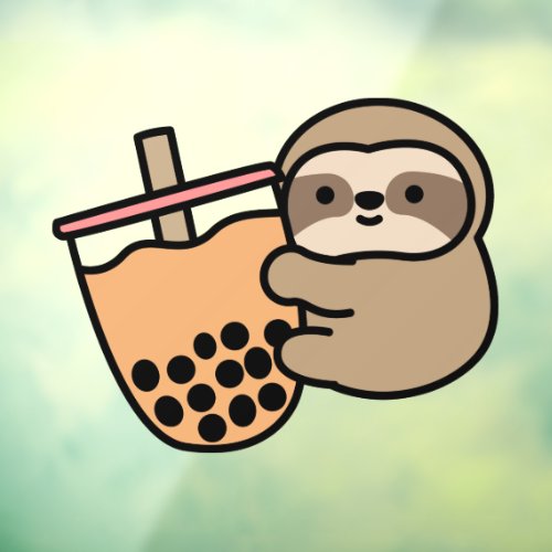 Cute Bubble Tea  Sloth Window Cling