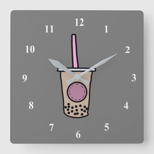 Cute bubble tea square wall clock (Front)