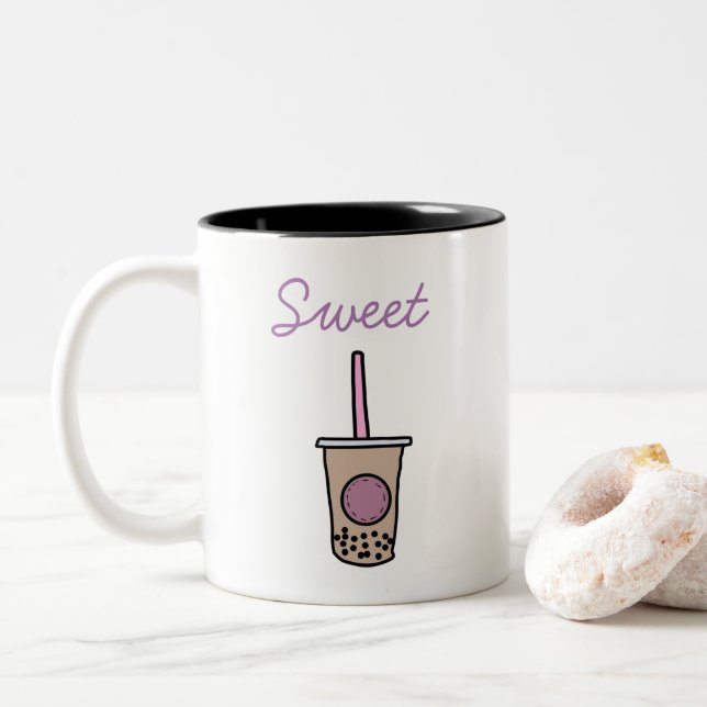 Cute bubble tea Two-Tone coffee mug (With Donut)