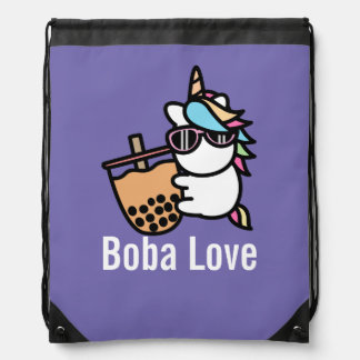 Cute Bubble Tea & Unicorn Drawstring Bag