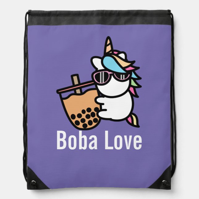 Cute Bubble Tea & Unicorn Drawstring Bag (Front)