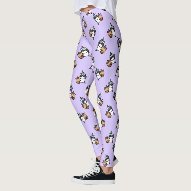 Cute Bubble Tea & Unicorn Leggings (Left)