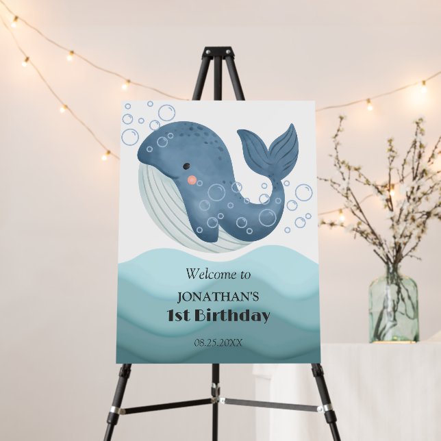 Cute Bubble Whale Ocean Wave Birthday  Foam Board (In Situ (Stand))