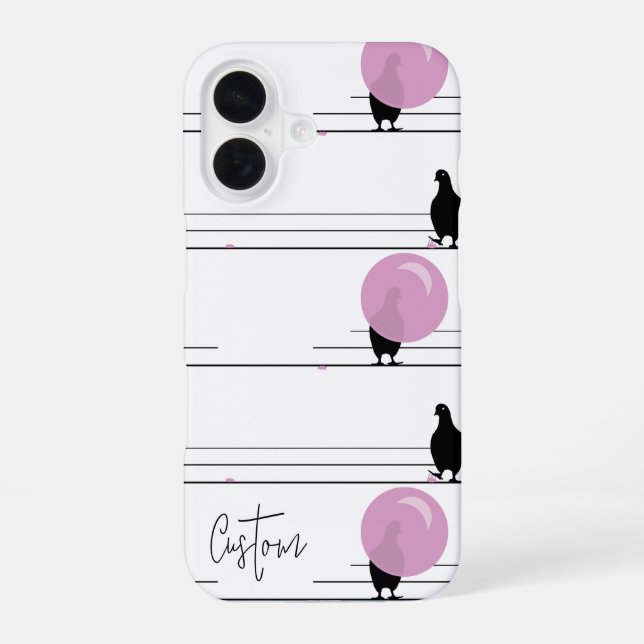 Cute Bubblegum Birds on a Wire Pattern with Name iPhone Case (Back)