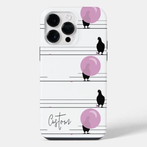 Cute Bubblegum Birds on a Wire Pattern with Name iPhone 14 Pro Max Case