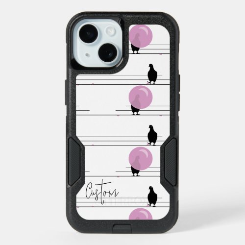 Cute Bubblegum Birds on a Wire Pattern with Name iPhone 15 Case