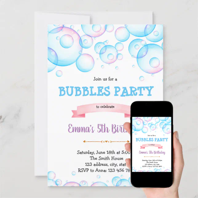 Cute bubbles birthday party invitation | Zazzle
