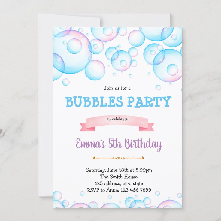 Cute bubbles birthday party invitation Zazzle