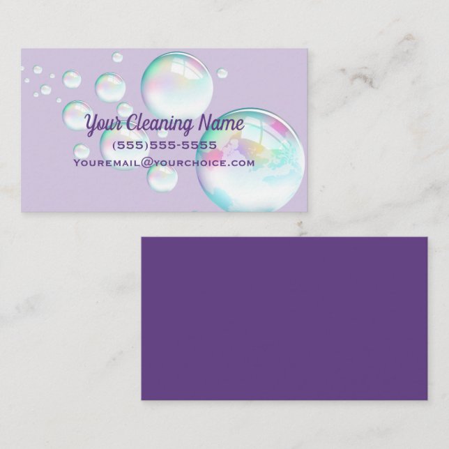 Cute Bubbles Cleaning Service Lavender Business Card (Front/Back)