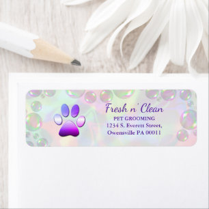 Cute Bubbles Dog Paw Grooming Service Label