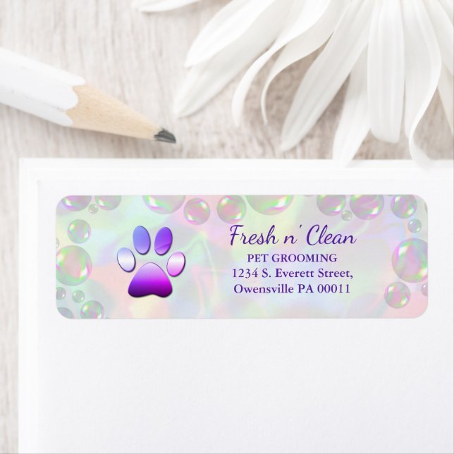 Cute Bubbles Dog Paw Grooming Service Label (Insitu)