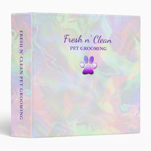 Cute Bubbles Dog Paw Holograph Grooming Service 3 Ring Binder