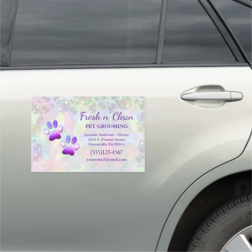Cute Bubbles Holograph Dog Paw Grooming Service Car Magnet
