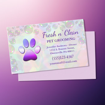 Cute Bubbles Incandescent Dog Paw Grooming Service Business Card by tyraobryant at Zazzle