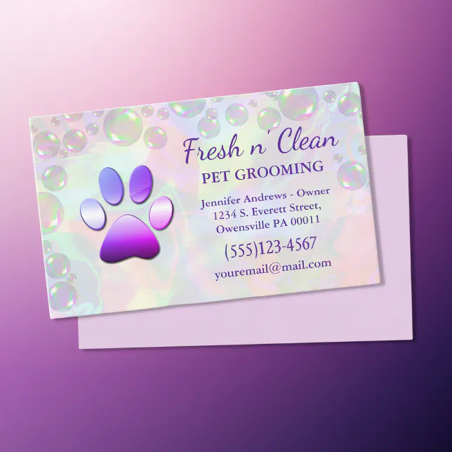 Cute Bubbles Incandescent Dog Paw Grooming Service Business Card Zazzle