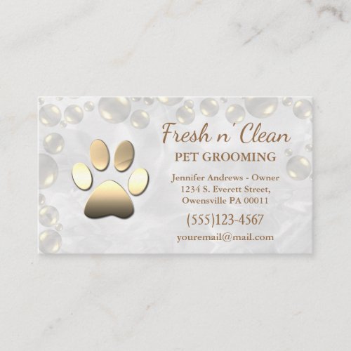 Cute Bubbles Incandescent Dog Paw Grooming Service Business Card