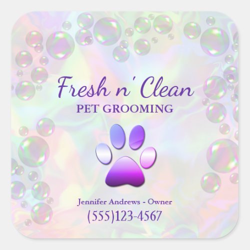 Cute Bubbles Incandescent Dog Paw Grooming Service Square Sticker