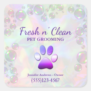 Cute Bubbles Incandescent Dog Paw Grooming Service Square Sticker