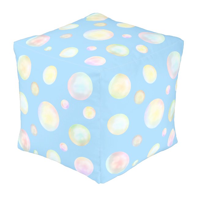 Cute Bubbles on Sky Blue Pouf (Angled Front)
