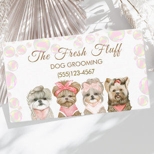 Cute Bubbles & Watercolor Dogs Grooming Service Business Card