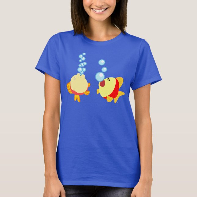 Cute Bubbling Cartoon Fish Women T-Shirt (Front)