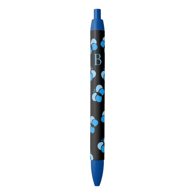 Cute Bubbly Blue Butterflies Monogram Pen (Front Vertical)