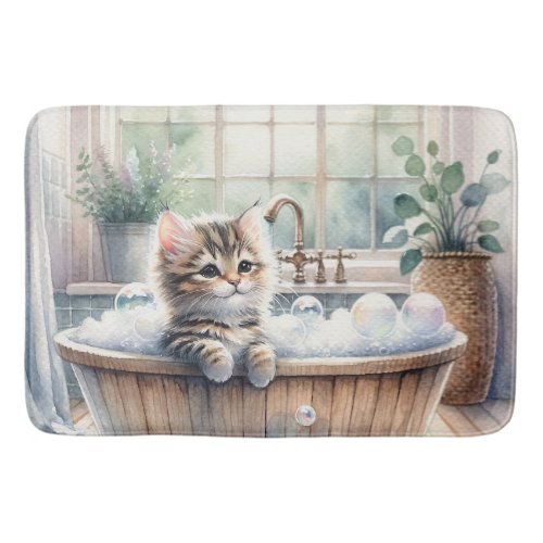 Cute Bubbly Kitten Bath Time Bath Mat