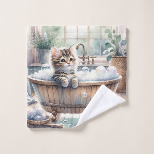 Cute Bubbly Kitten Bath Time Bath Towel Set