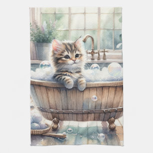 Cute Bubbly Kitten Bath Time Kitchen Towel