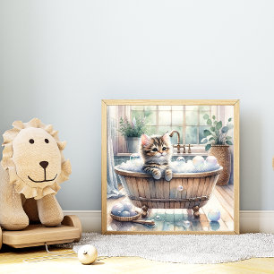 Cute Bubbly Kitten Bath Time Poster