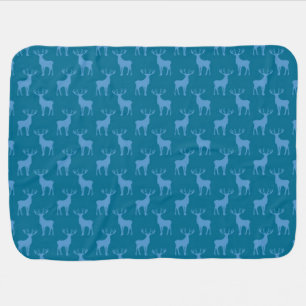 Cute Buck Deer Pattern in Blue Swaddle Blanket