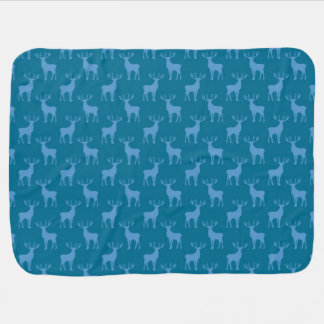 Cute Buck Deer Pattern in Blue Swaddle Blanket