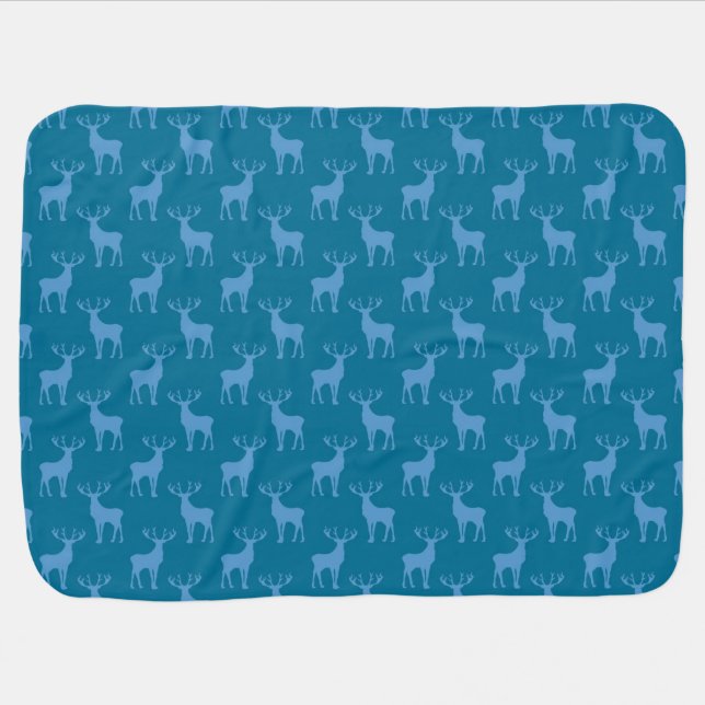 Cute Buck Deer Pattern in Blue Swaddle Blanket (Horizontal)