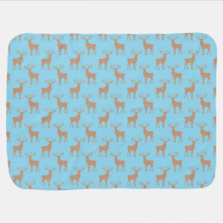 Cute Buck Deer Pattern in Brown and Blue Swaddle Blanket