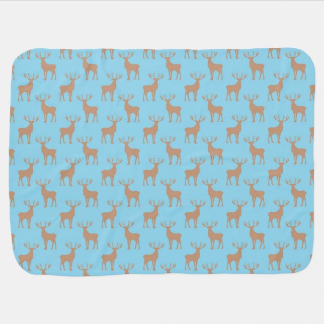 Cute Buck Deer Pattern in Brown and Blue Swaddle Blanket (Horizontal)