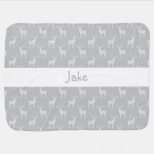 Cute Buck Deer Pattern in Grey Swaddle Blanket