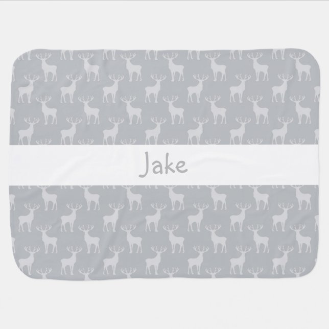Cute Buck Deer Pattern in Grey Swaddle Blanket (Horizontal)