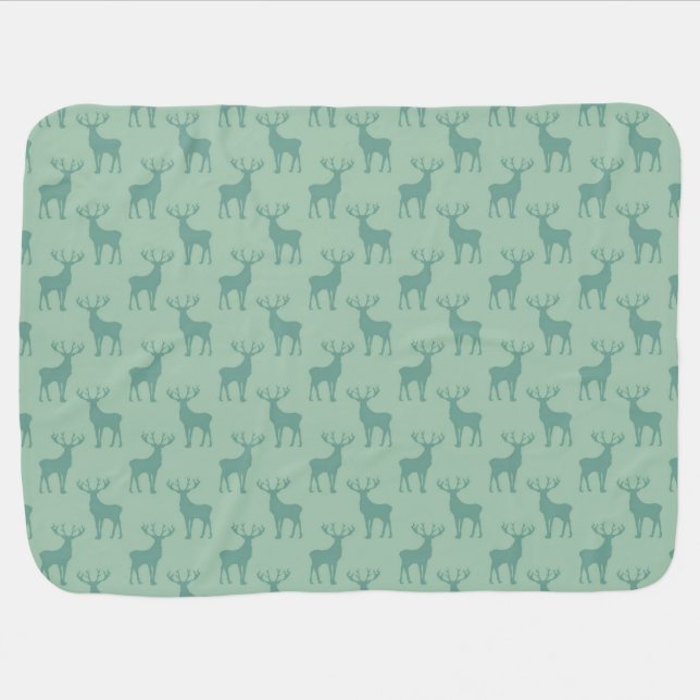 Cute Buck Deer Pattern in Sage Green Baby Blanket (Horizontal)