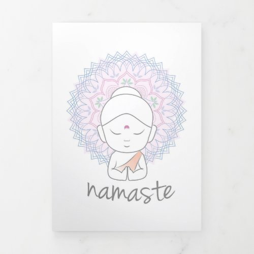 Cute Buddha Saying Namaste Tri_Fold Holiday Card