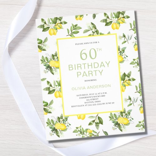 Cute Budget 60th Birthday Lemon Citrus Invitation Flyer