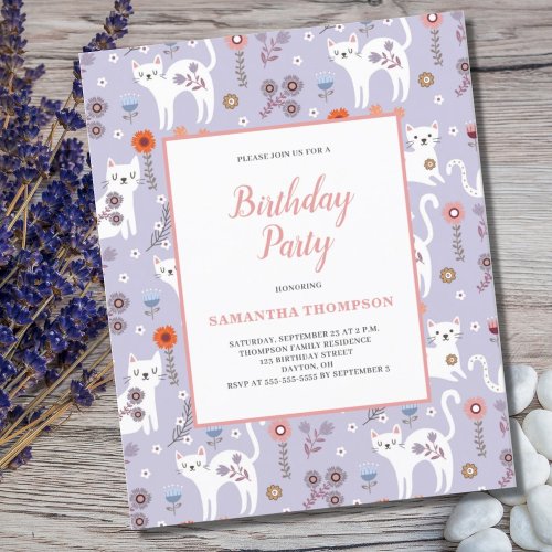 Cute Budget Birthday Cat Pattern Invitation