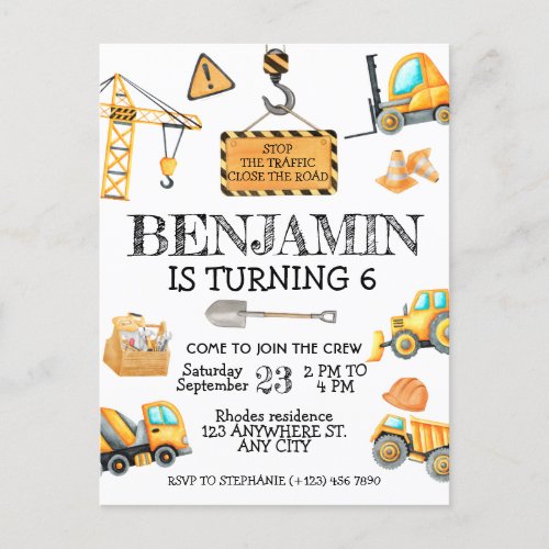 Cute budget Construction Birthday party Postcard