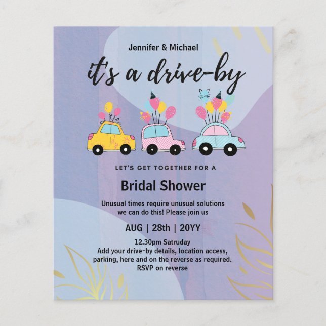 Cute BUDGET Drive-By Bridal Shower Invitations (Front)