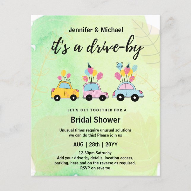 Cute BUDGET Drive-By Bridal Shower Invitations (Front)