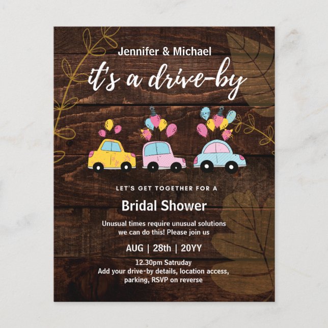 Cute BUDGET Drive-By Bridal Shower Invitations (Front)