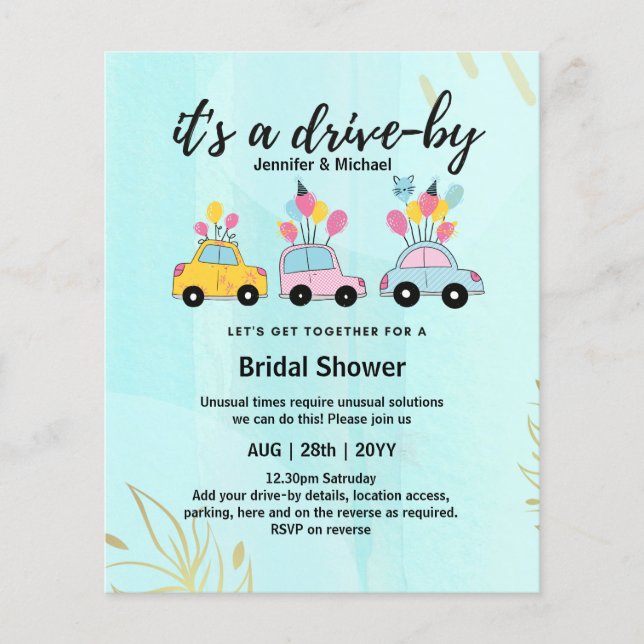 Cute BUDGET Drive-By Bridal Shower Invitations (Front)