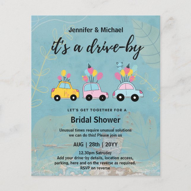 Cute BUDGET Drive-By Bridal Shower Invitations (Front)