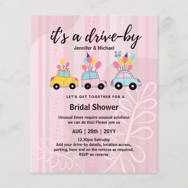 Cute BUDGET Drive-By Bridal Shower Invitations (Front)